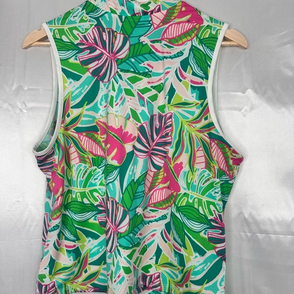 Sigrid Olsen Green and Pink Leaf Print Top - Picture 5 of 9